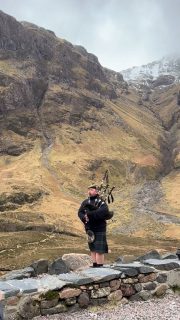 We saw a Scottish piper in Glencoe on our CIE tour.